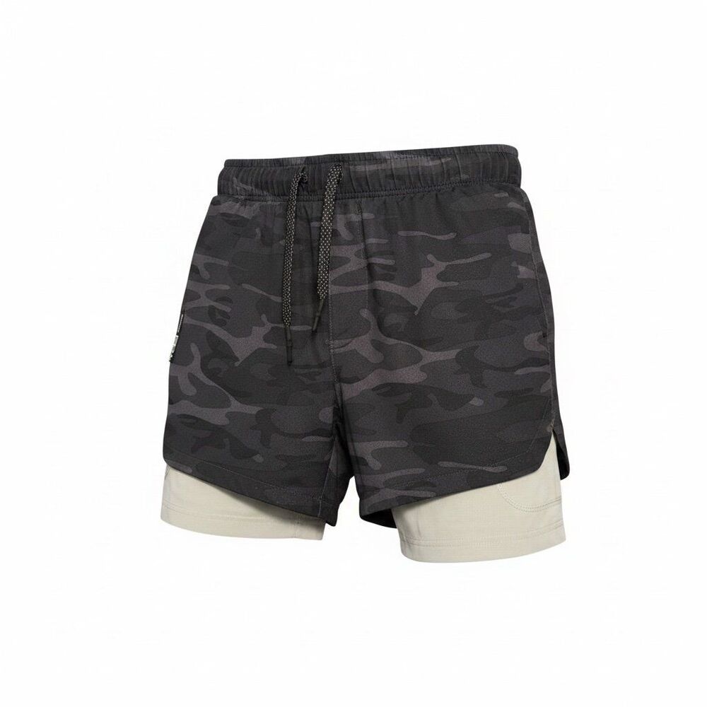 YoungLA 105 Compression Shorts 2.0 Mens Small Black Camo White 2 in 1 Gym